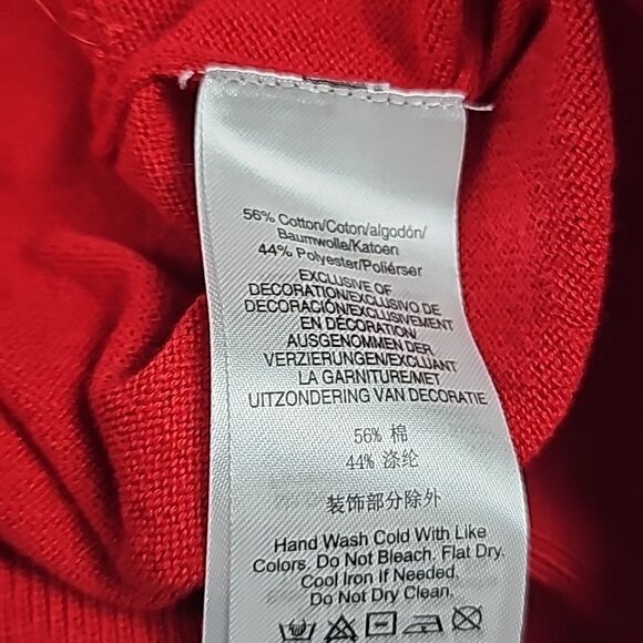 DKNY Red V Neck‎ Sequin Blouson Christmas Sweater NWT Large - Picture 8 of 9